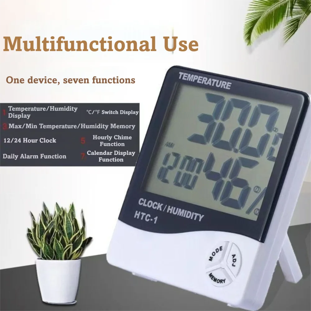 LCD Display Digital Temperature Humidity Meter 3 Button Control Clock Function Home Weather Station Digital Readout