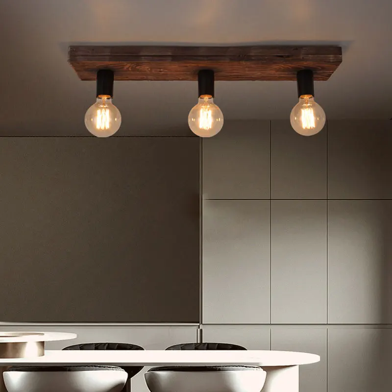 

Vintage Creative Solid Wood Chandelier 3 heads Ceiling Light Restaurant Living Room Corridor Coffee Shop Ceiling Lamp Fixture