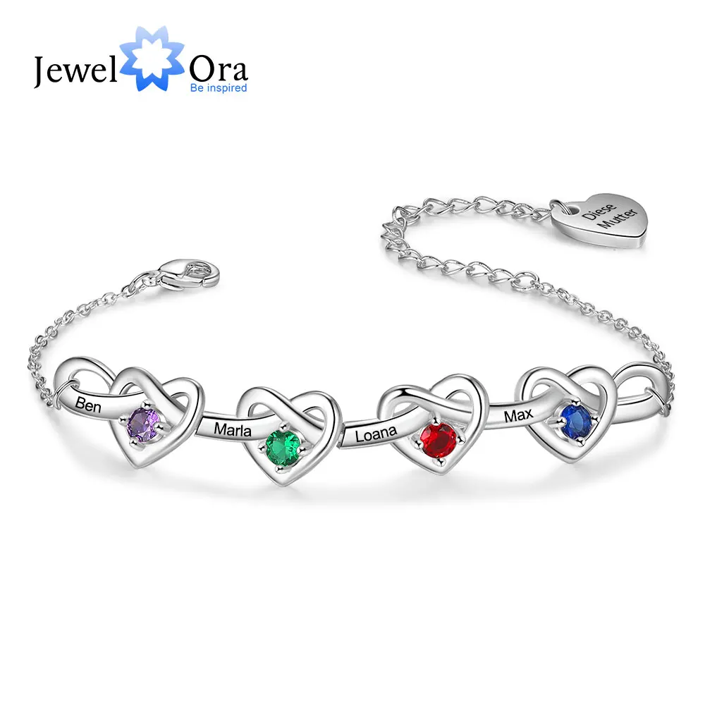 

Personalized Knot Heart Bracelet with 2-6 Birthstone Custom Family Name Engraved Bracelets & Bangles Gift for Mothers,Girlfriend