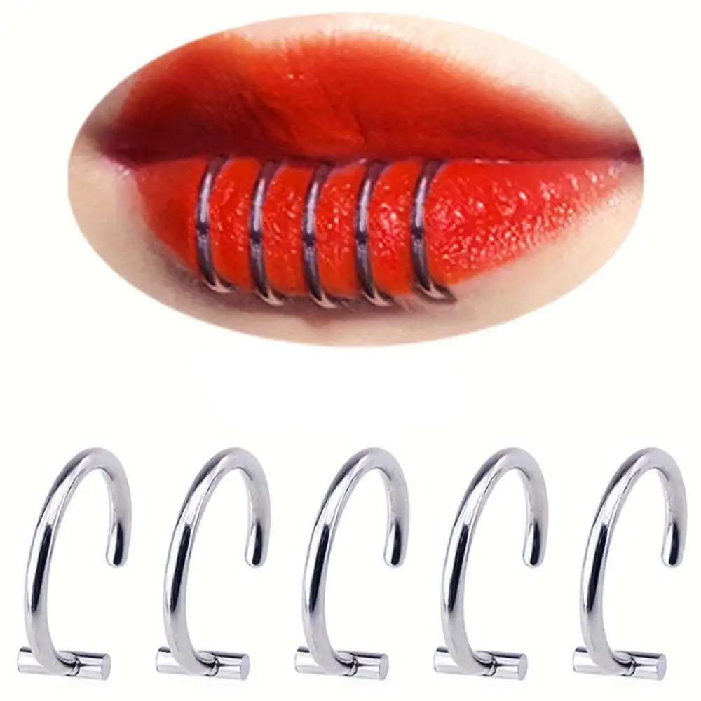 5Pcs Stainless Steel Fake Lip Rings For Woman and Man Smooth Round Head Punk Clip On Lip Ring Non-Piercing Mouth Ring Jewelry