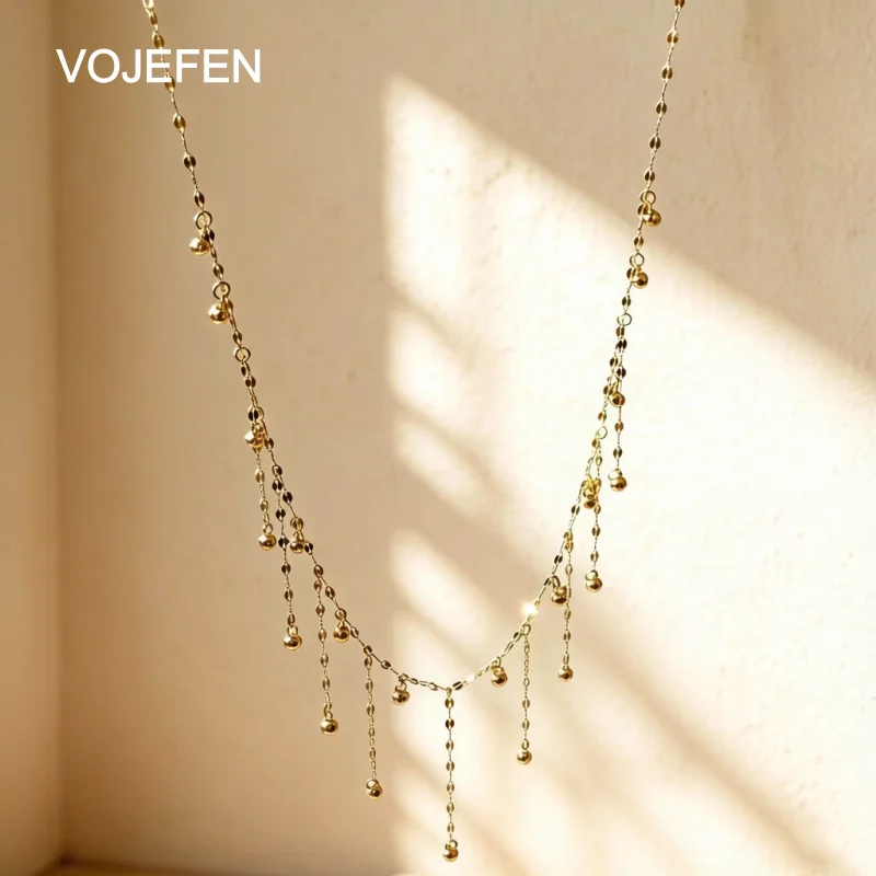 VOJEFEN Vintage 18K Gold Certificate Tassel Choker Necklace Elegant Multi-layer Chain for Women Wedding Party Fashion Jewelry