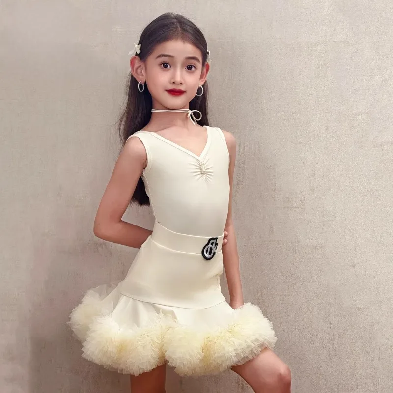 Girls Latin Dance Dress 2026 Summer New High-End Kids Practice Outfit Children Performance Competition Dancewear Set