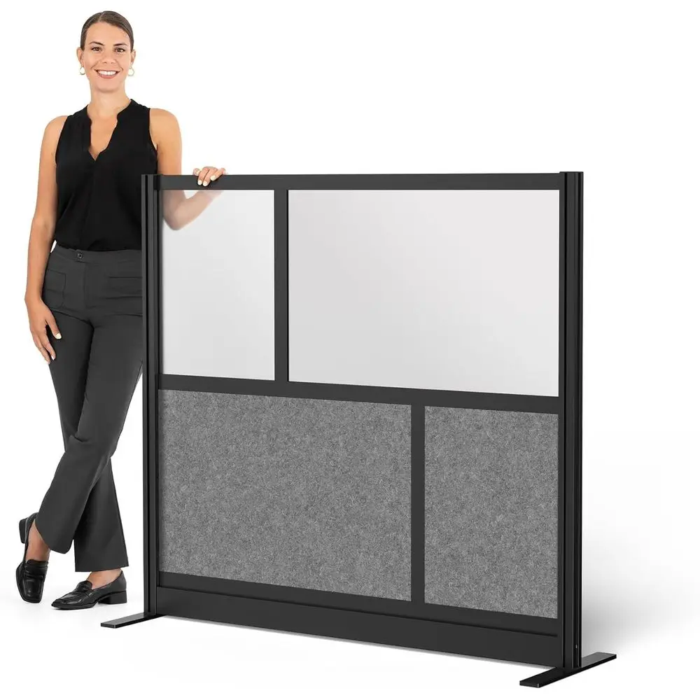 

Модульный письменный стол 53x48 с регулируемыми матовыми акриловыми перегородками и звукопоглощающими панелями (черная рама)