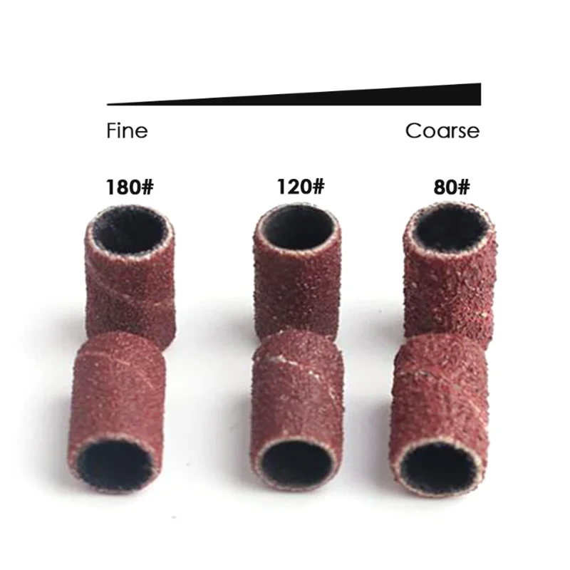 100/50pc サンディングキャップバンド電気マニキュアマシン 180/120/80 グリットネイルドリル研削ビットファイルペディキュアツールセット BEND261