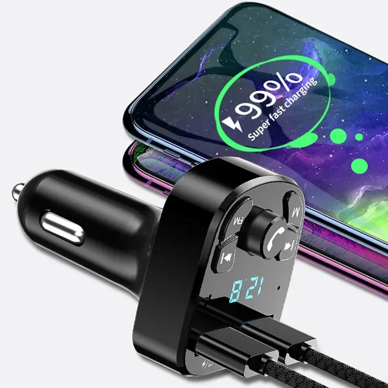 Car Mp3 Player Dual Usb Fast Charger Fm Bluetooth Receiver Bluetooth Compatible 5.0 Fm Transmitter Usb Flash Drive Plug Car Kit