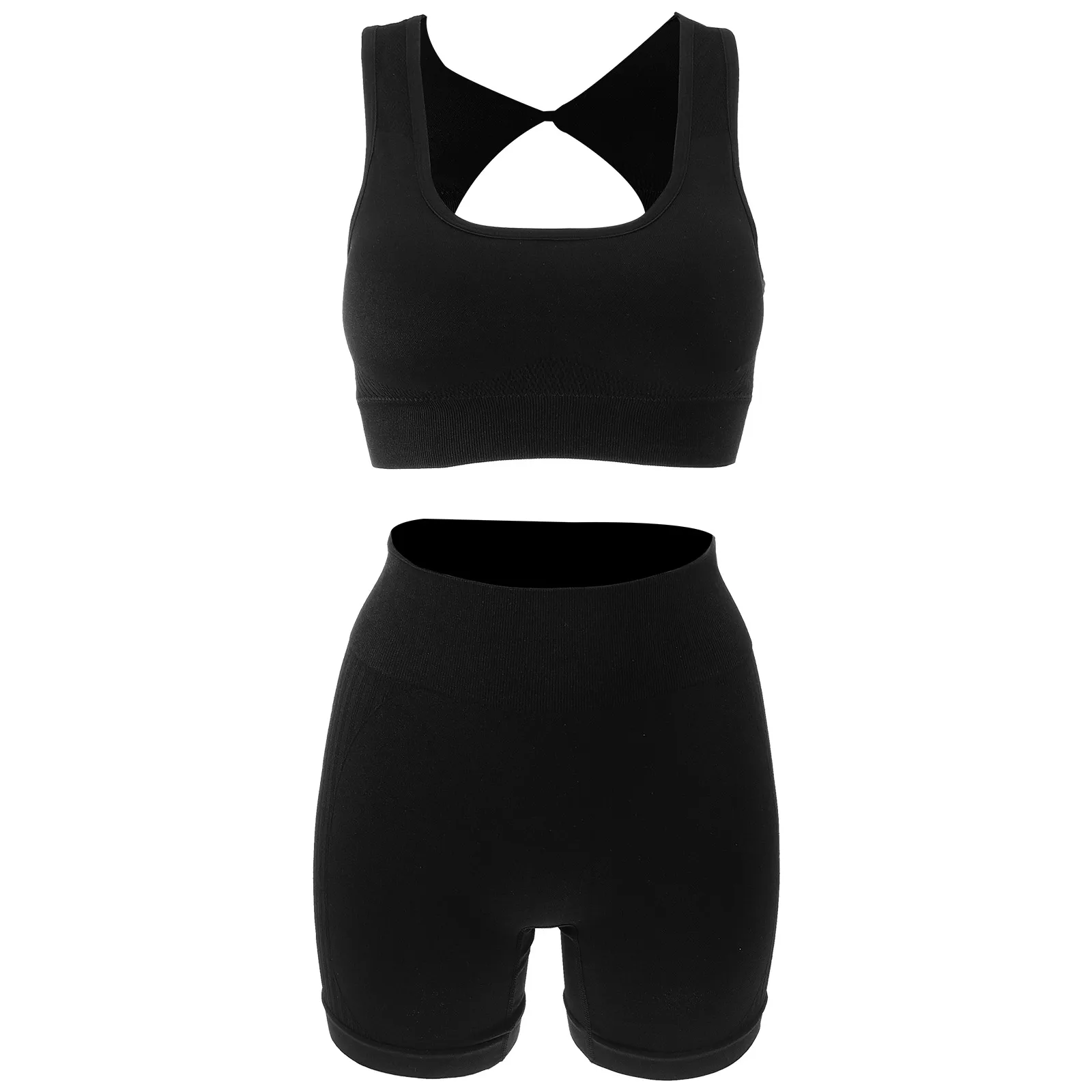 

Yoga Suit Workout Set Black L XL Shorts Clothes Women Shaping Breathable Stretchy Fitness Daily Wear