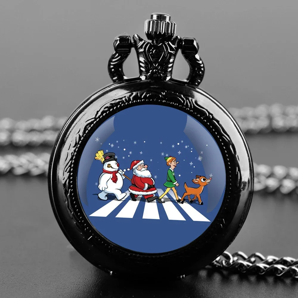 Merry Christmas Handmade Glass Dome Quartz Pocket Watch With Durable Chain Arabic Numeral Dial Extraordinary Gifts for Men Kids