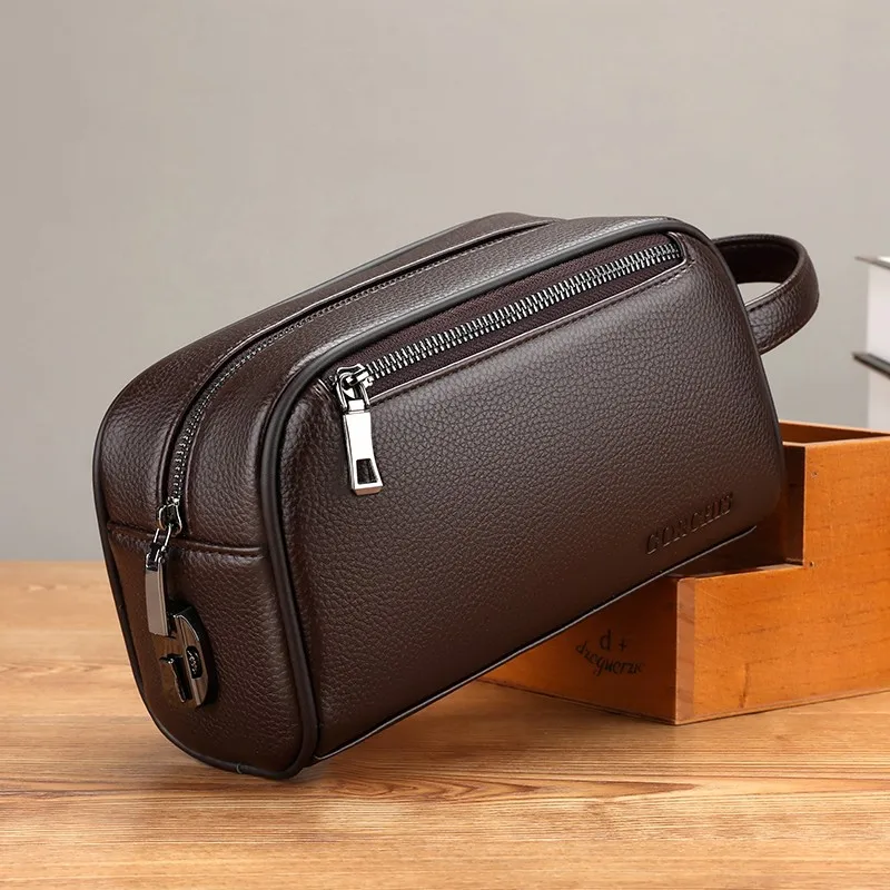 Cartera para hombre Cuero de vaca real para hombre Cremallera larga cartera de mano delgada monedero con tarjetero bolso para teléfono cartera bolsos