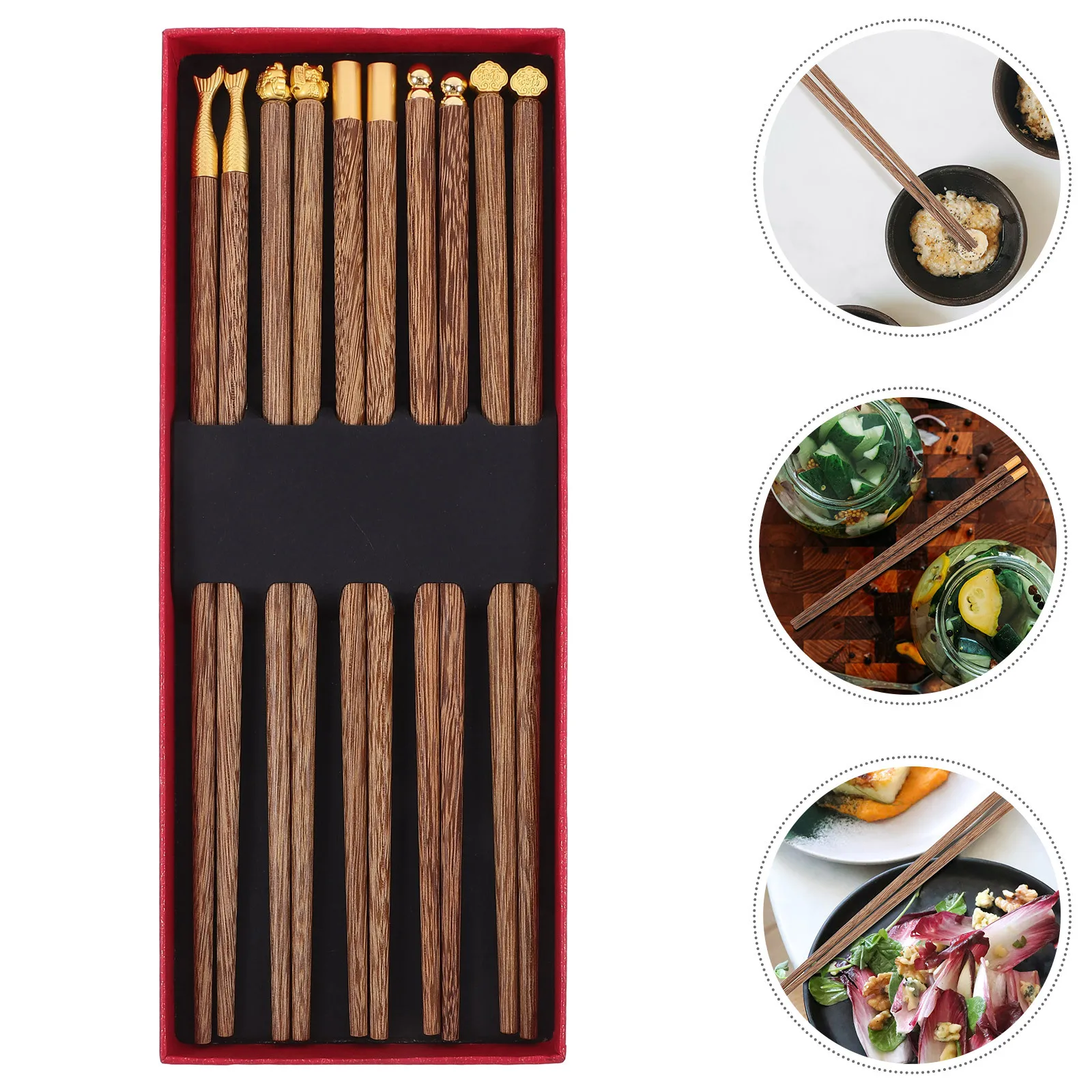 

5pcs Reusable Wooden Chopsticks Fish Tail Design Smooth Surface For Home Restaurant Use Multi-Function Dinner Accessories