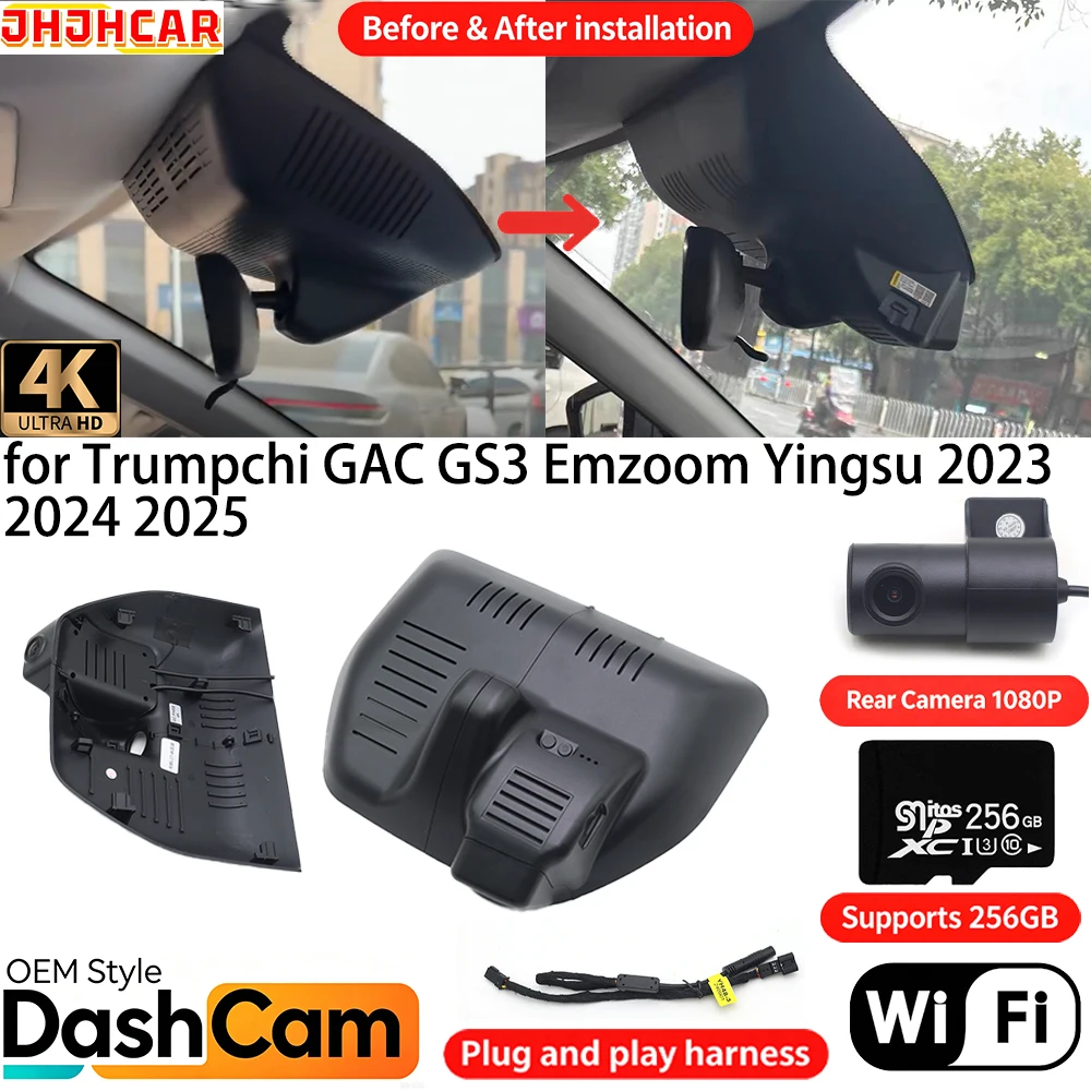 JHJHCAR for Trumpchi GAC GS3 Emzoom Yingsu 2023 2024 2025 Wifi OEM DVR 4K Dash Cam Front Rear Camera Night Vision Video Recorder