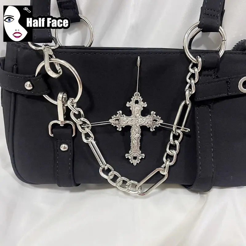 Y2K dziewczęce Harajuku damskie gotyckie torebki główna ulica odzież w stylu punkowym i ulicznym jedno ramię motocykl Retro torba typu Crossbody z łańcuchem Tote