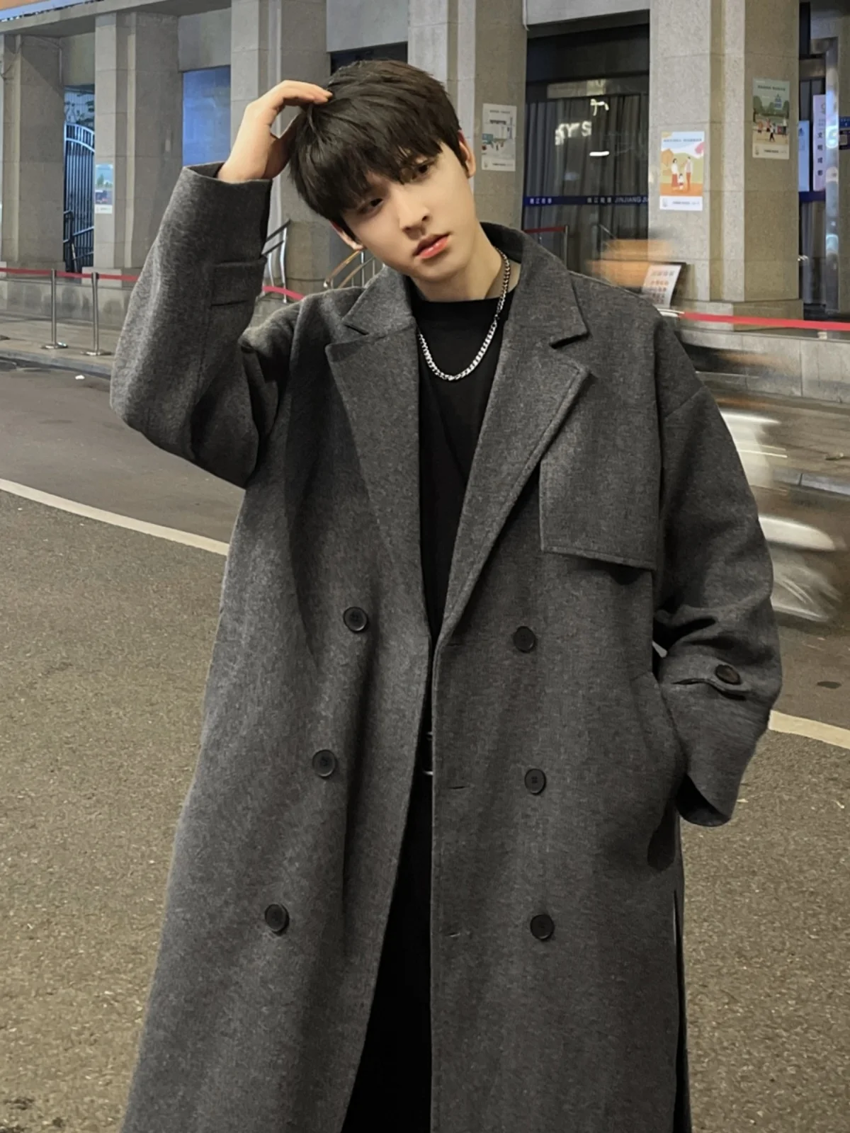 

Мужское зимнее шерстяное пальто с длинным воротником, повседневное, брендовое, в стиле британской моды, молодежное, средней длины, костюм «Чтулху»