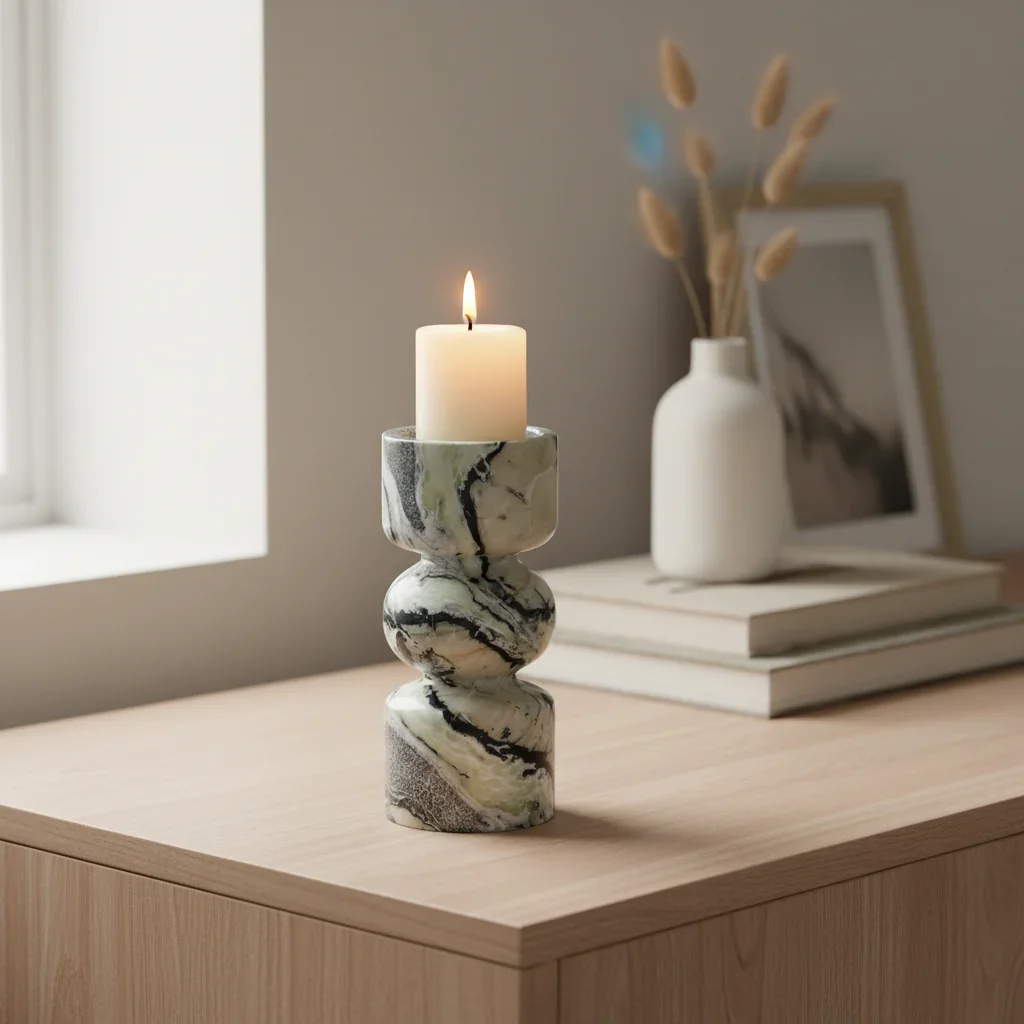Natural Marble Candle Holders for Pillar Candle Luxury Candlestick for Table Centerpieces Coffee Table Fireplace Mantel