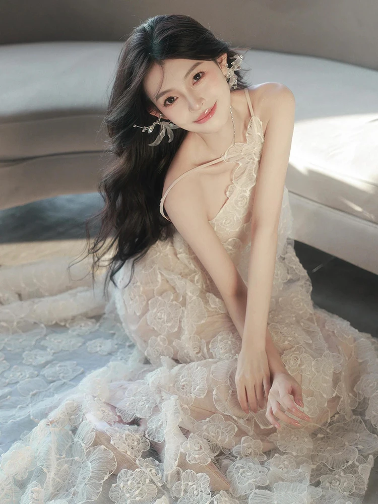 

Ele Lace Ba Bridal Gown Morning Robe Evening Dr Women's High-End Sensation Light Luxury Ne Hanging Wedding Dr