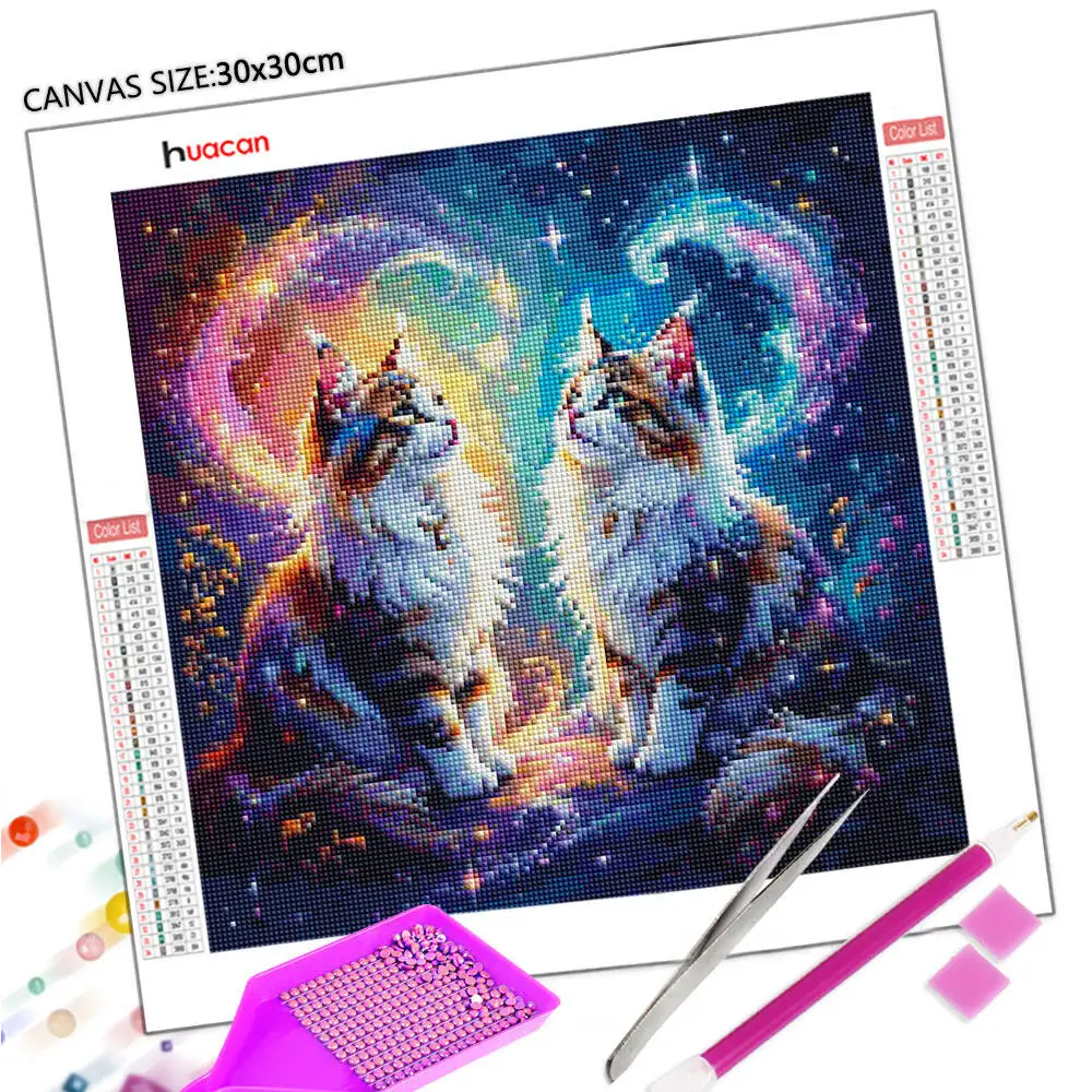 Huacan pintura diamante gato diamante mosaico céu estrelado animal nova coleção 2025 presente artesanal