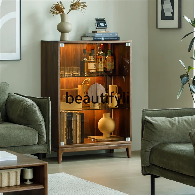 

A50 North American black walnut display cabinet pure solid wood living room glass wine cabinet dining side entrance cabinet