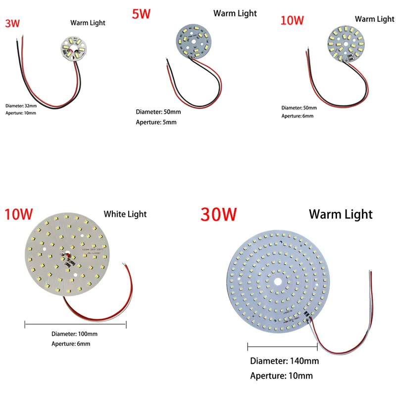 3W 5w 10w 30w Runde LED Chip Perle warmweiß Lampe Lichter Draht 5V Platine Glühbirne Runde Lichtquelle Durchmesser 32MM 50mm 14mm M20