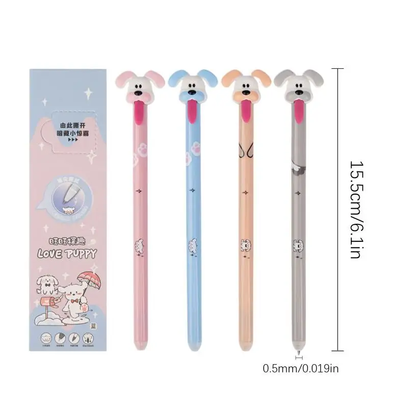 Cute Dog Pens For Kids Erasable Ergonomic Gel Ink Pens 4X Learning Accessories Cute Writing Tool For Study Work Daily Life