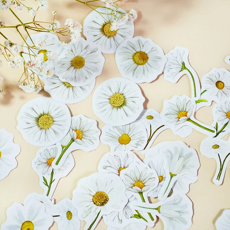 46 Pieces/Box Daisy Flower Boxed Stickers Gifts Sealed Stickers Photo Albums Decorations Stationery Decorative Materials