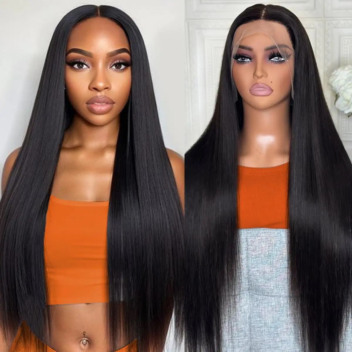 

Ulrica 13x4 Straight Lace Front Wigs Human Hair 180% Density Pre Plucked Pre Cut Transparent Frontal Human Hair Wigs For Women