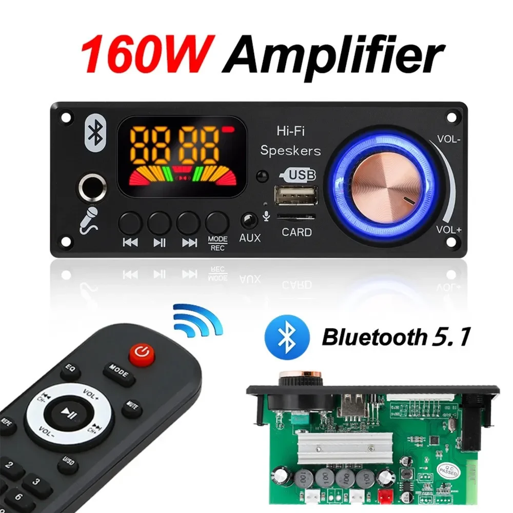 

Amplifier Bluetooth 5.1 160W MP3 Decoder Board 2*80W Audio Player 12V DIY MP3 Player Car FM Radio Module TF USB Mic Record Call