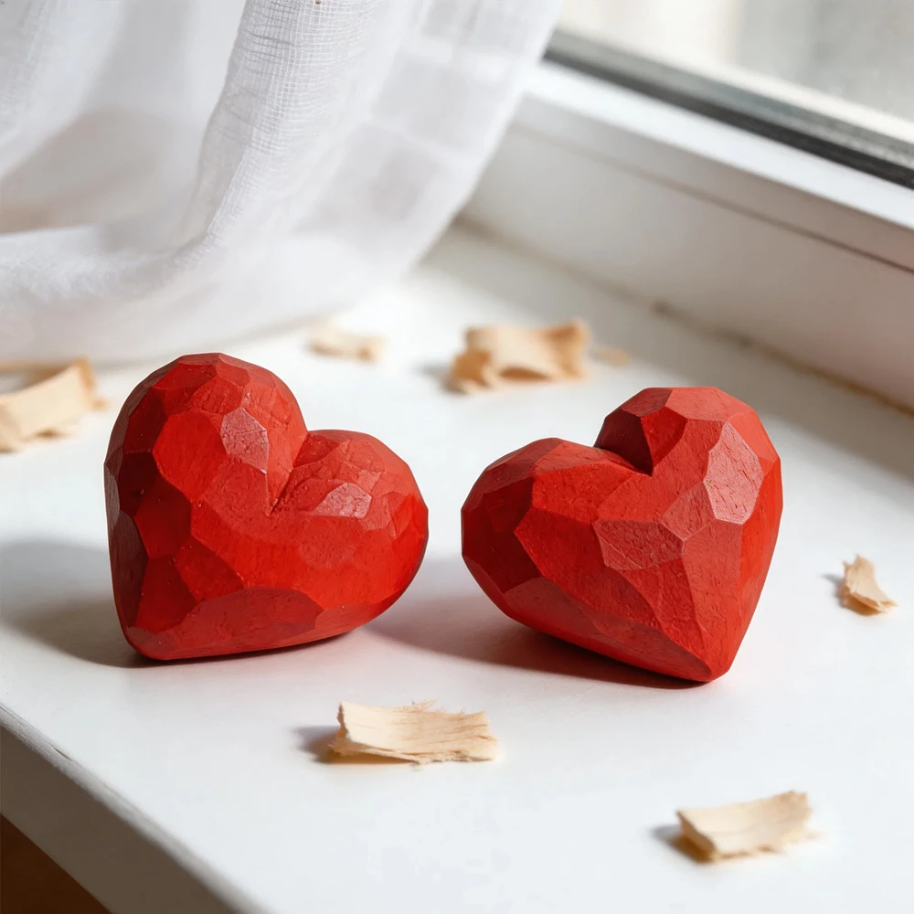 Handmade Carved Decorative Wooden Mini Heart Figurine Statue Romantic Love Ornament for Home Decor Valentine's Day Gift Couples