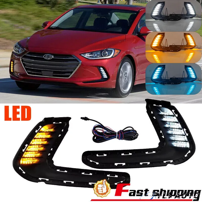 

For 2016-18 Hyundai Elantra LED White ＆ Yellow ＆ Blue DRL Turn Signal Fog Lights