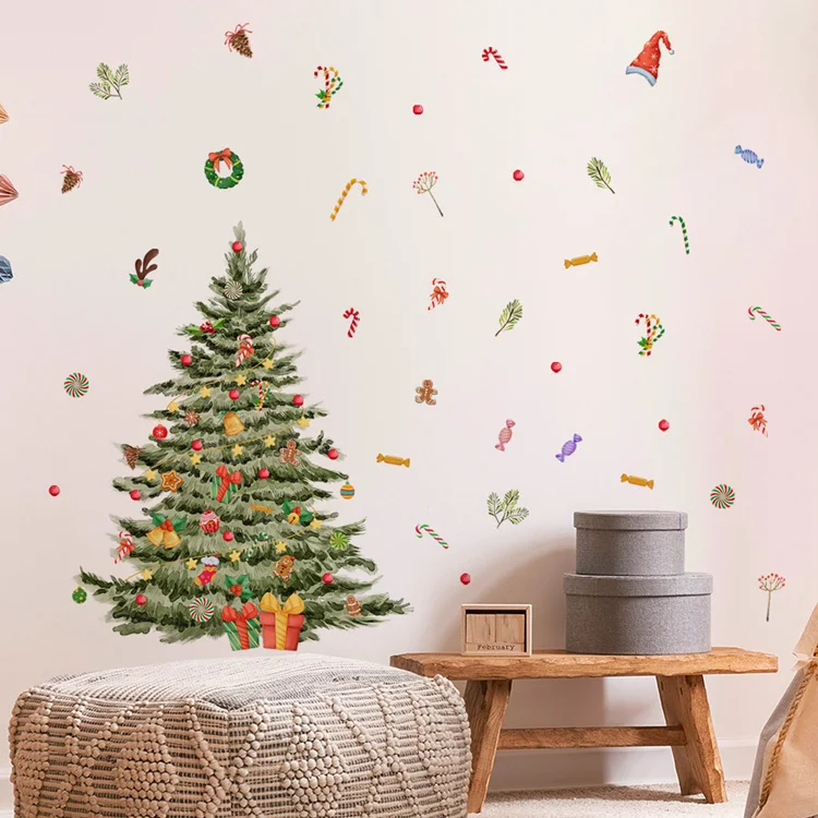 Weihnachtsbaum Geschenk Wandaufkleber Festival Wohnzimmer Hintergrund Dekor Tapete Neujahr Heimdekoration Selbstklebende Aufkleber – Detail 3