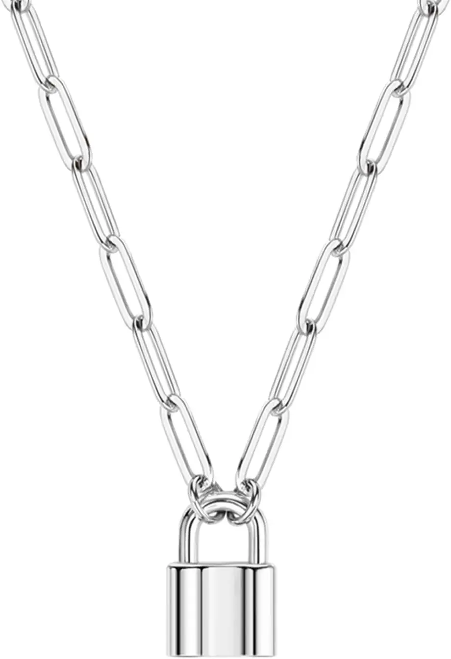 

14K Gold Plated Lock Necklace for Women Paperclip Link Chain Padlock Necklace Non-Tarnish