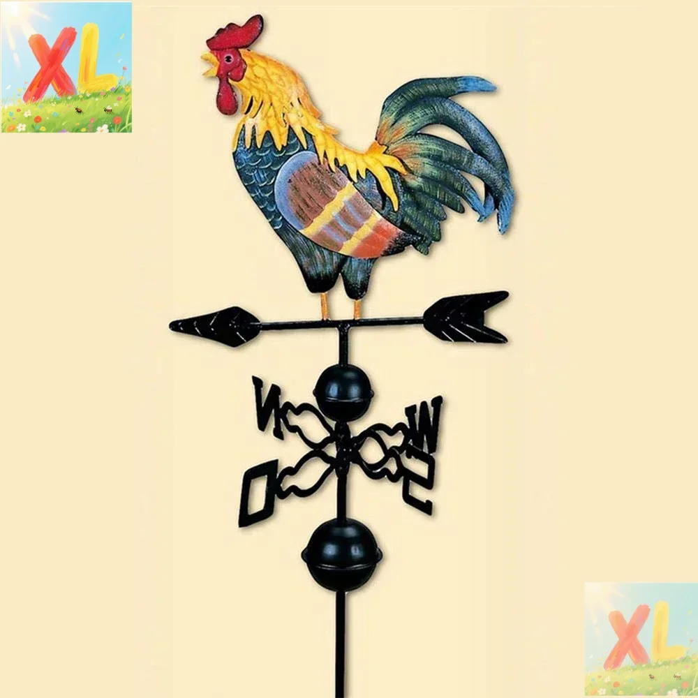 

Iron Rooster Colorful Cock Wind Direction Indicator Kit Outdoor Metal Bracket Weather Vane Design Decor Craft Retro Garden Decor