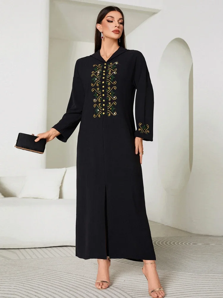 Eid Party Dress Muslim Women Abaya Hooded Ramadan Dubai Gorgeous Diamonds Kimono Vestidos Kaftan Islam Arab Long Robe 2024