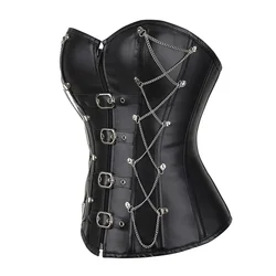 Steampunk Plus Size Leather Corset  Woman Gothic Burlesque Zipper Shiny Overbust Corset Sexy Lingerie Body Shaper Bustier Top