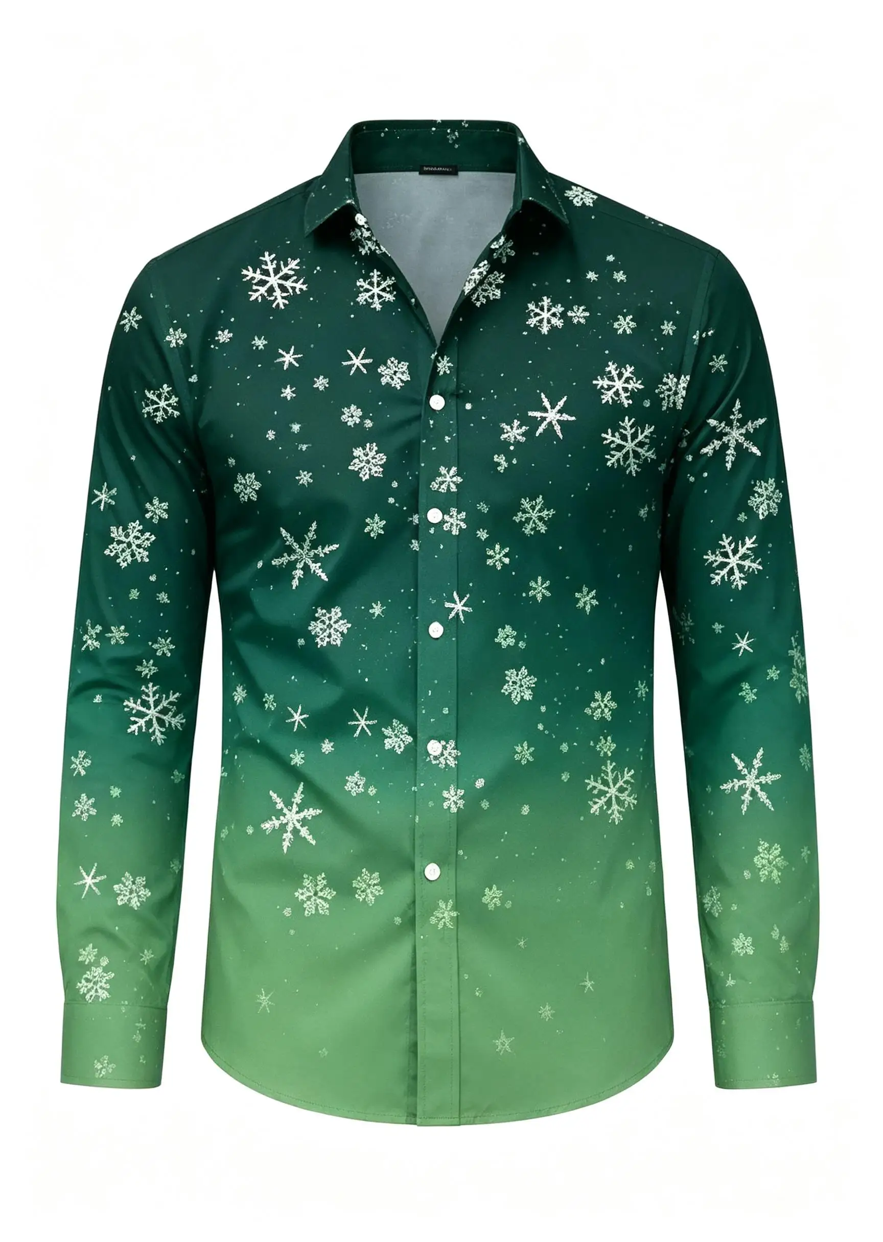 Men Christmas Long Sleeve Shirt Black White Snowflake Print Button Down Casual Holiday Party Dress