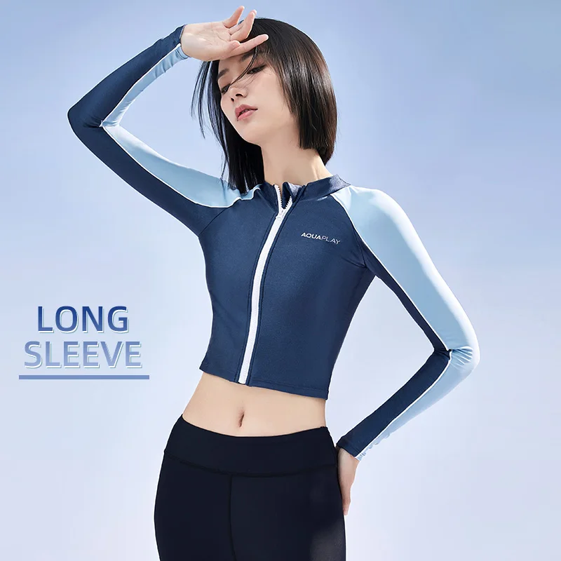 

AquaPlay Women Sports Swimwear Fitness Full Zipper Sleeves Swimsuit Beach Rash Guard Long Sleeve Surfing Clothes Diving