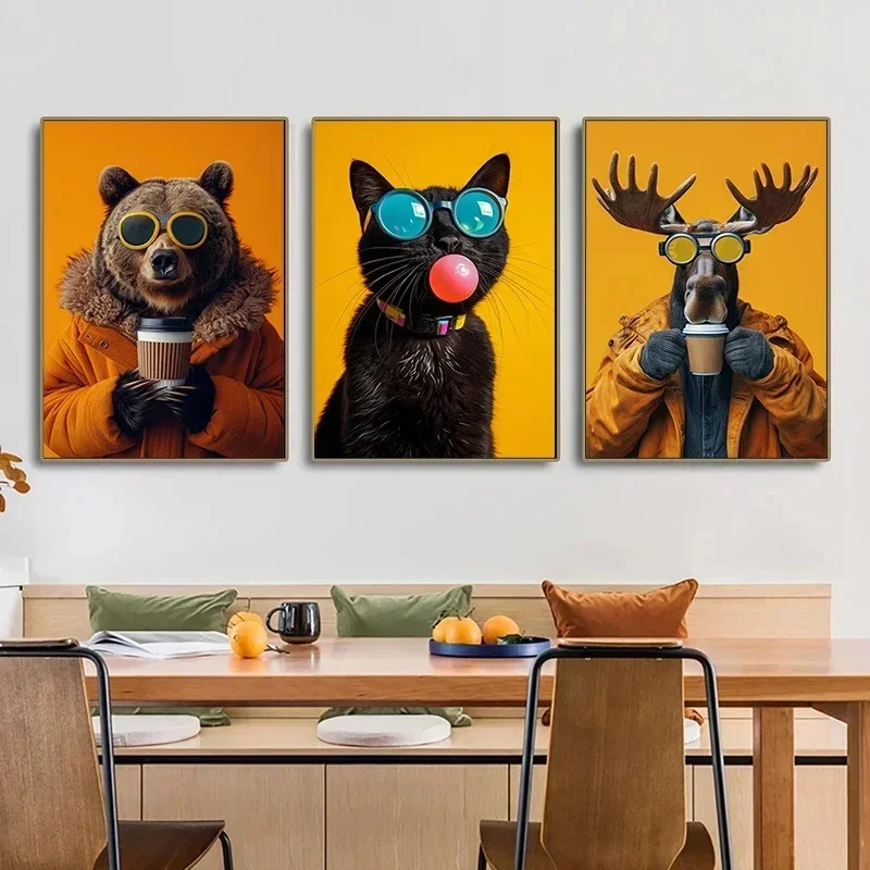 Cool Animals Cat Tiger Lion Giraffe Rabbit with Sunglasse Art Poster Wall Art Picture Canvas Painting Home Decor Gift Art Poster
