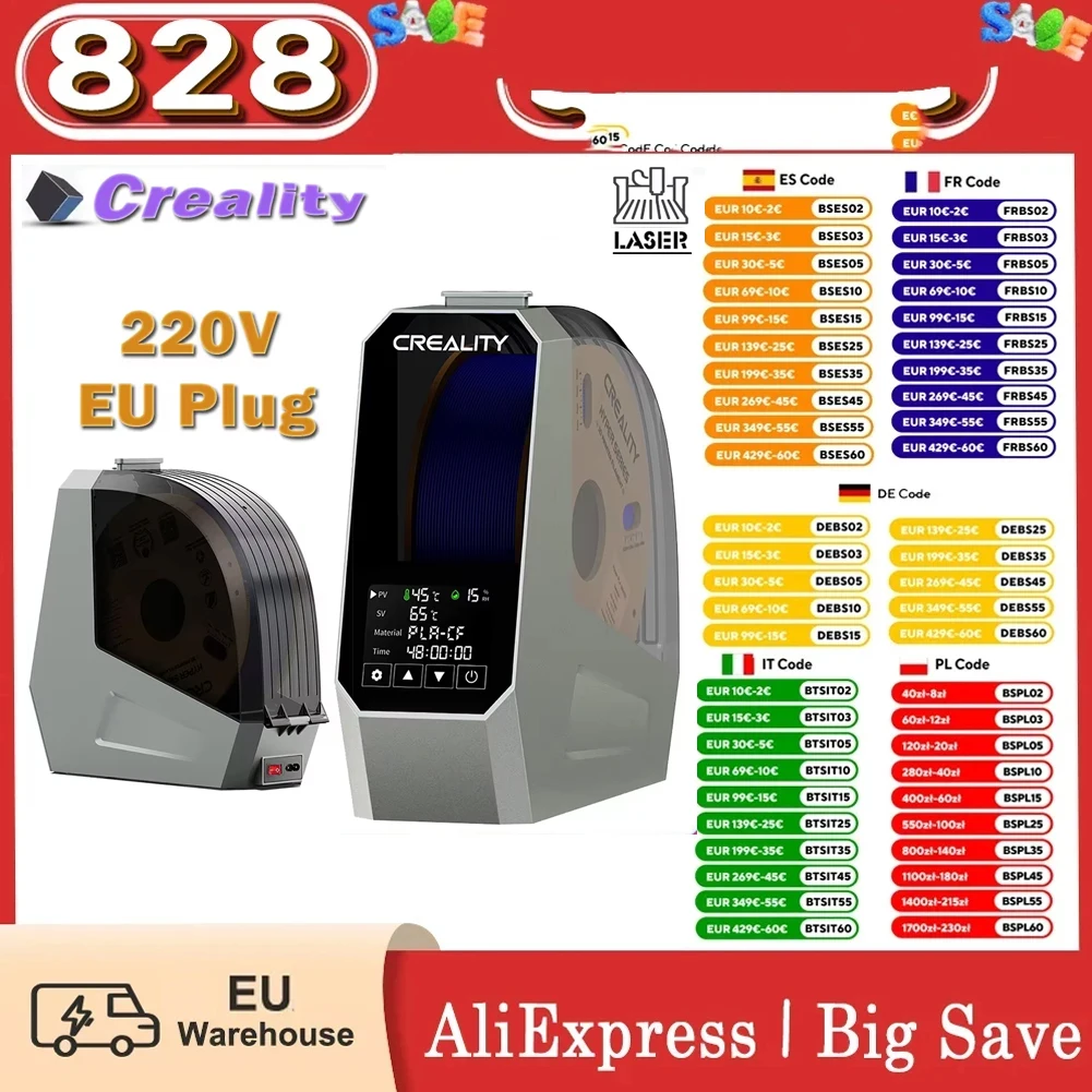 Creality Space Pi Scatola essiccatore a filamento per stampante 3D Ptc Riscaldamento ad aria calda a 360 gradi Touch screen LCD con timer 48 ore