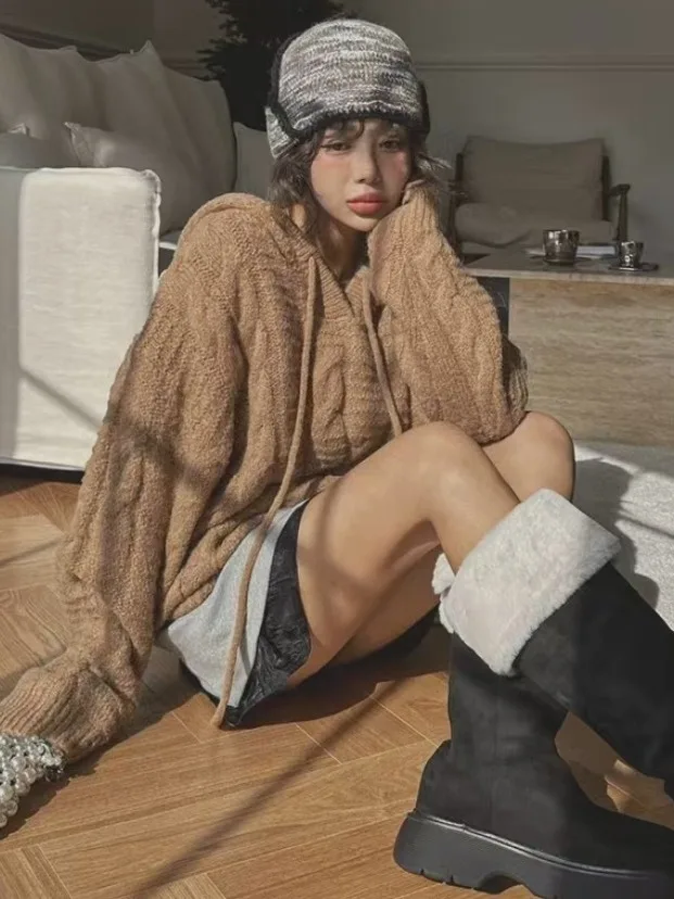 Chique herfst-winter gebreide trui Losse casual warme muts Ontwerp Veelzijdige comfortabele faionable damestop