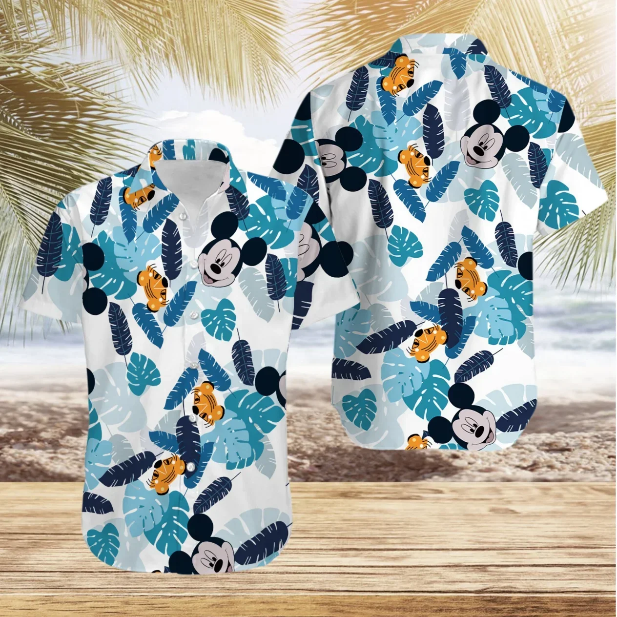 Camisa havaiana de Mickey Mouse masculina e feminina, manga curta, de botões, Disney, Aloha, casual, praia, verão