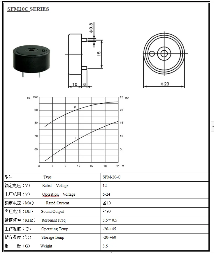 10 Stück/1 Stück SFM-20-C 12 V aktiver Summer-Lautsprecher 2310 DC3-24 V 95 dB Mini-Alarm-Sounder-Lautsprecher DIY elektronischer Alarm-Piepton – Detail 2