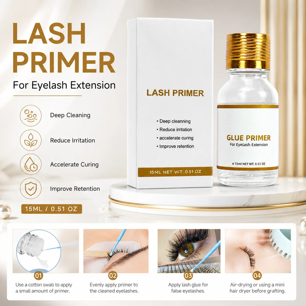 15ml Lash Primer for Eyelash Extension Glue Professional Lash Glue Primer Adhesive Booster Oil Remover Long Lasting Retention