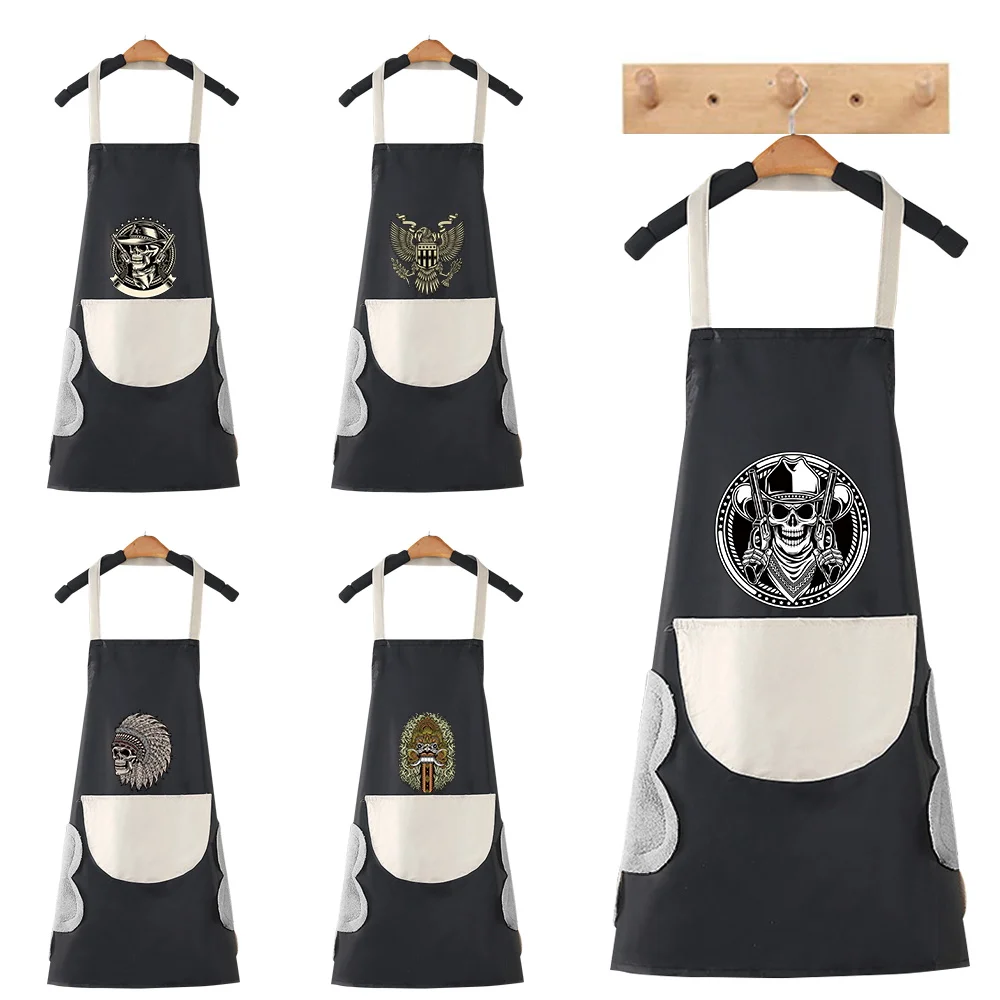 

Adjustable Adult Apron Restaurant Chef Apron Outdoor Camping Picnic Kitchen Cook Aprons with Pockets Skull Pattern