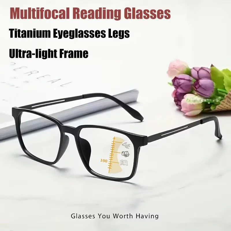 2026 Titanium Frame Progressive Multifocal Reading Glasses Unisex Anti-blue Light Presbyopia Eyewear Diopter 1.-0-4.0