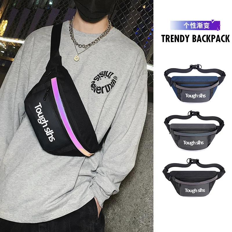 

New men's and women's fashion waist bag outdoor laser reflective chest bag fashionable Street messenger bag sports waist bag