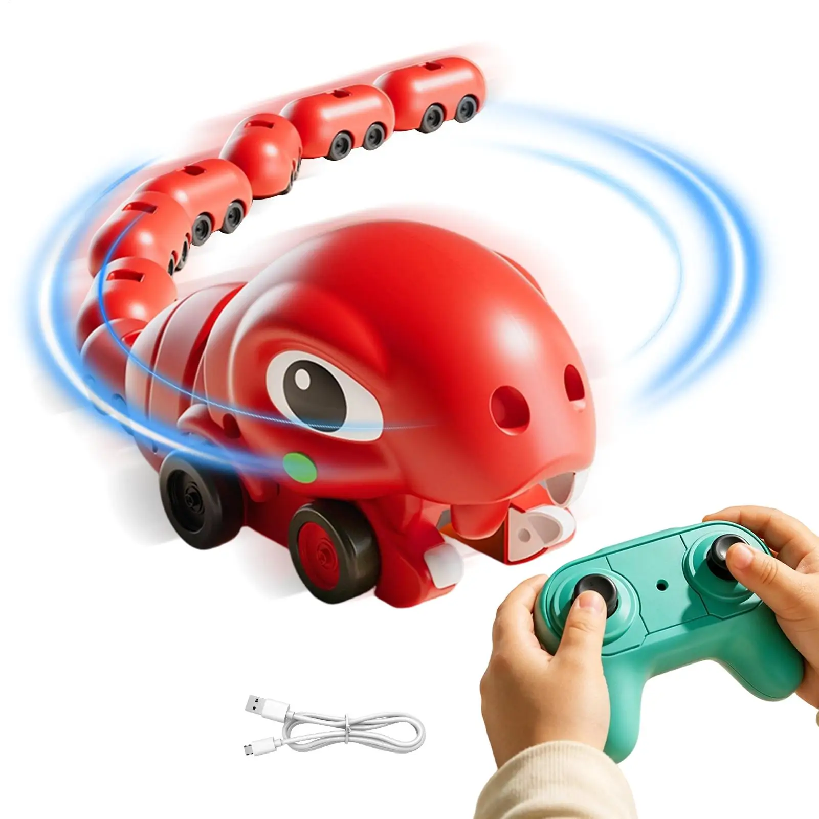 Snake Eating Blocks Vehicle Toy Interactive USB Rechargeable Sound Light Remote Control Eating Snake Toys for Courtyard Family