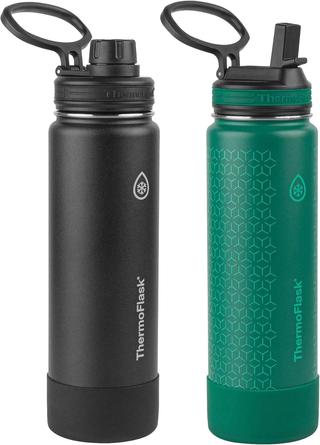 

24 oz Double Wall Vacuum Insulated Stainless Steel Water Bottles 2-Pack, Black/Malachite