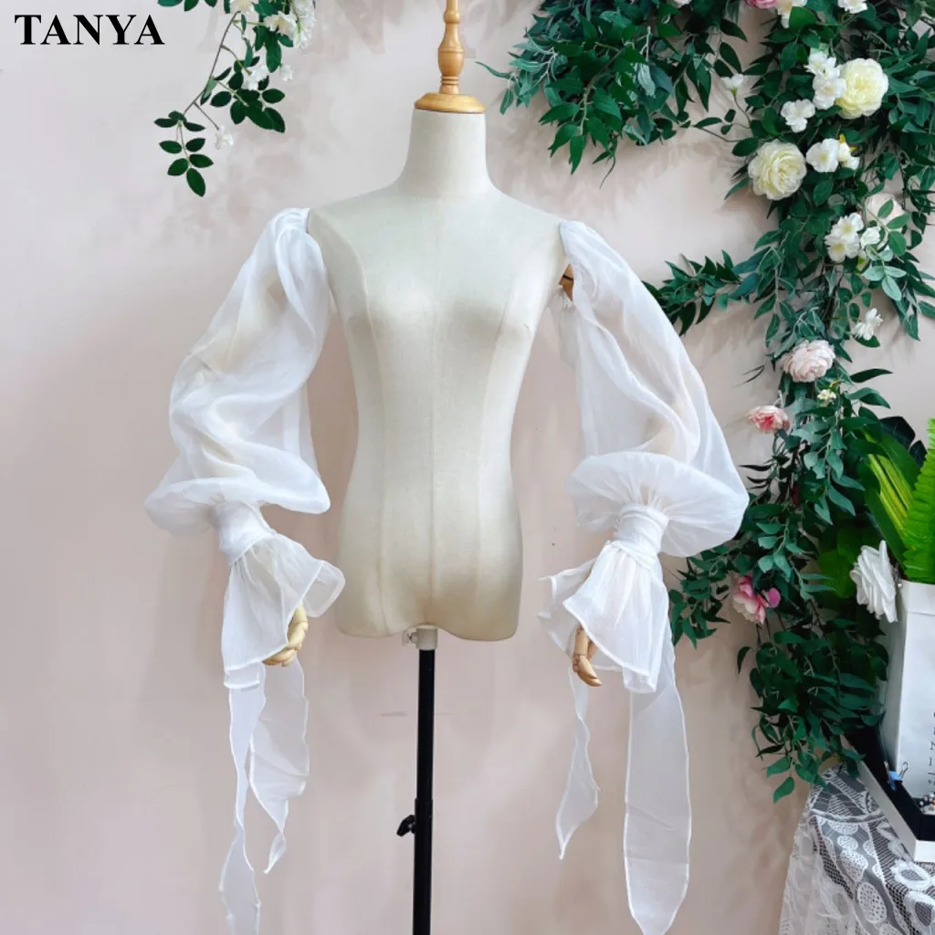 Soft Chiffon Long Sleeves For Wedding Bride Detachable Sleeve With Sashes Elegant Bohemian Bridal Accessories