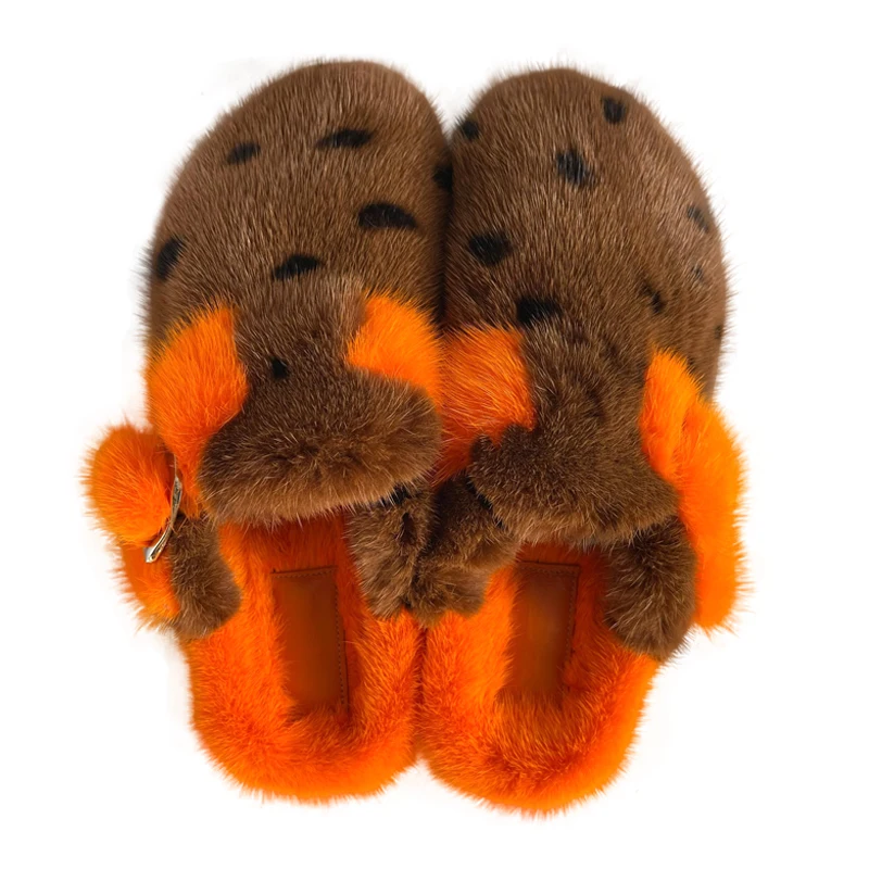 

2025 Fashion Women's Shoes Mink Fur Mules Slippers Fur Clogs Cork Insole Sandals Outdoor Beach Slides Home Shoes Mink Fur Slides