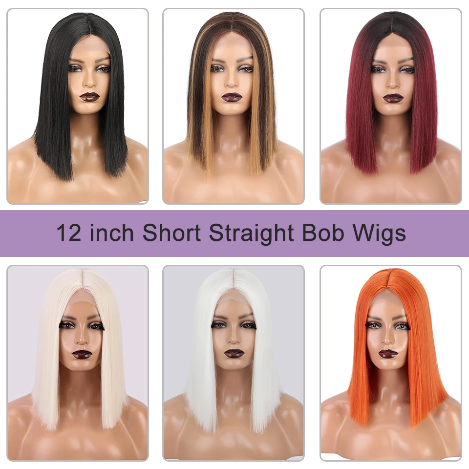 I\'s a wig Synthetic Wigs Short Blonde Wig Straight Bob Wigs for Women Middle Part Highlight Blonde Pink Orange Cosplay Hairs