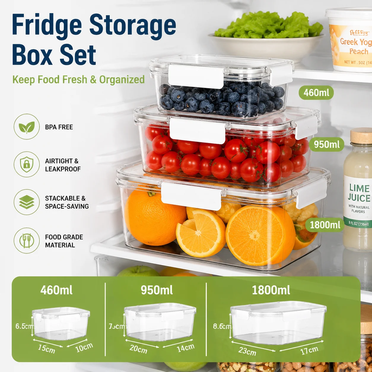 

460ML plastic refrigerator fresh-keeping storage box food grade sealed transparent lunch box kitchen fruit storage box