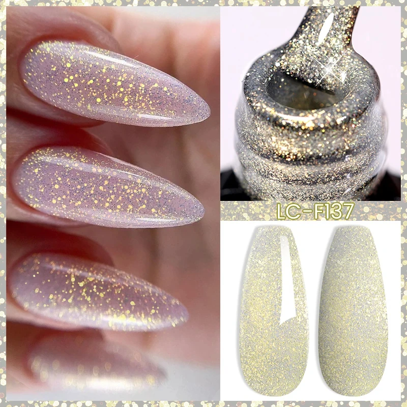 LILYCUTE 7ML Gold Glitter Gel Nail Polish Aurora Laser Shinning Semi Permanent UV Gel Colorful Nail Art Gel Polish Varnishes